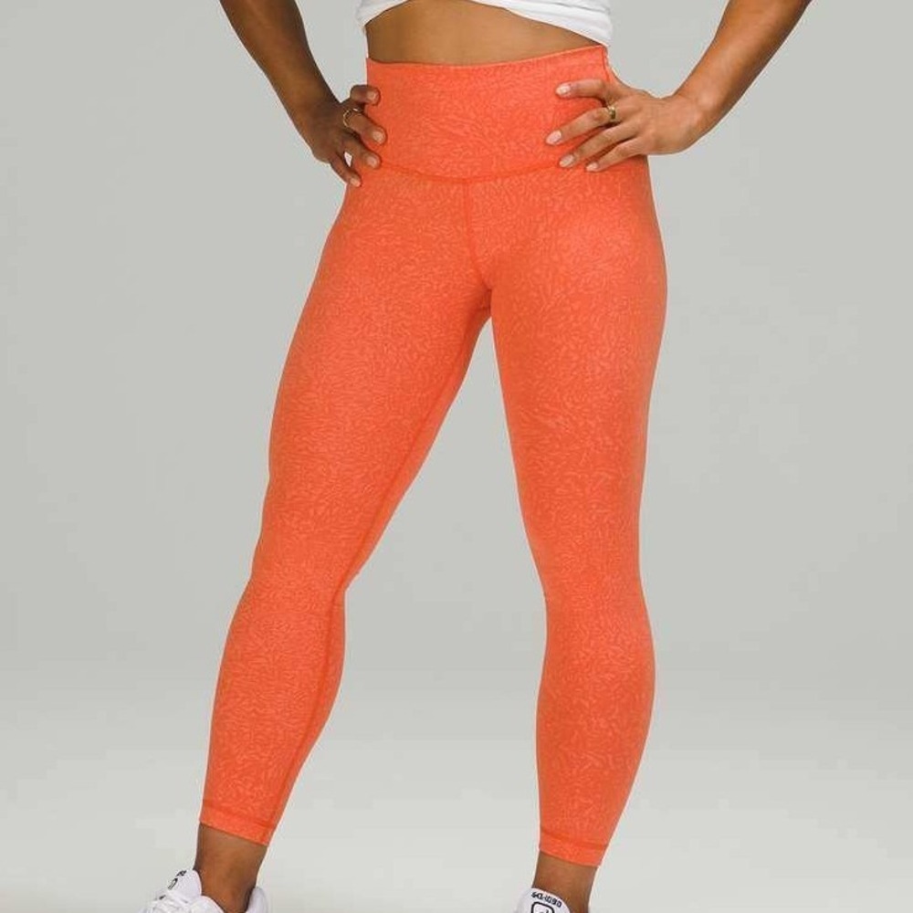 Lululemon Women's 18 Coral Wunder Train High Rise Crop 25" Leggings Yoga Casual